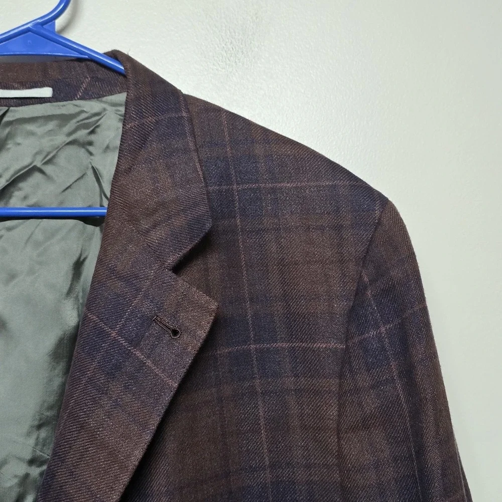 Brunello Cucinelli Sartoria Solomeo Blazer Linen Wool Silk Burgundy Plaid Italy